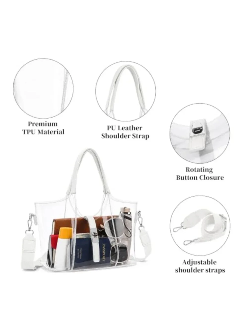 Clear Stadium Approved Tote Bag with Detachable Strap for Concerts, Sports,